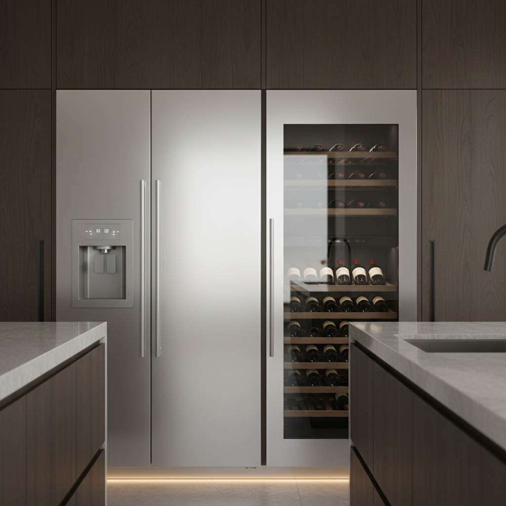 Modern high-end kitchen with built-in Miele-style appliances